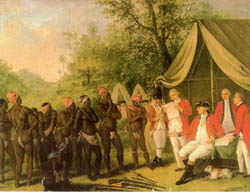 The Black Caribs surrender to the British at the end of the First Carib War; painting by Brunias.