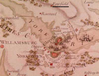 18th-century map of Fairfield, Rosewell, and Williamsburg