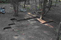 Overview of Cabin W-12 Excavations. The string represents the estimated footprint of the structure.