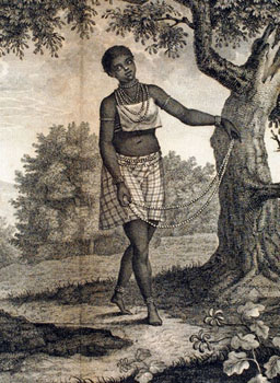 Angolan woman, showing clothing style and bead jewelry, 1786-87; based on a drawing made from life by a French naval officer.  For details, see http://hitchcock.itc.virginia.edu/Slavery, Image Reference LCP-08.