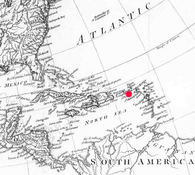 1774 Map with location of St. Croix, Virgin Islands
